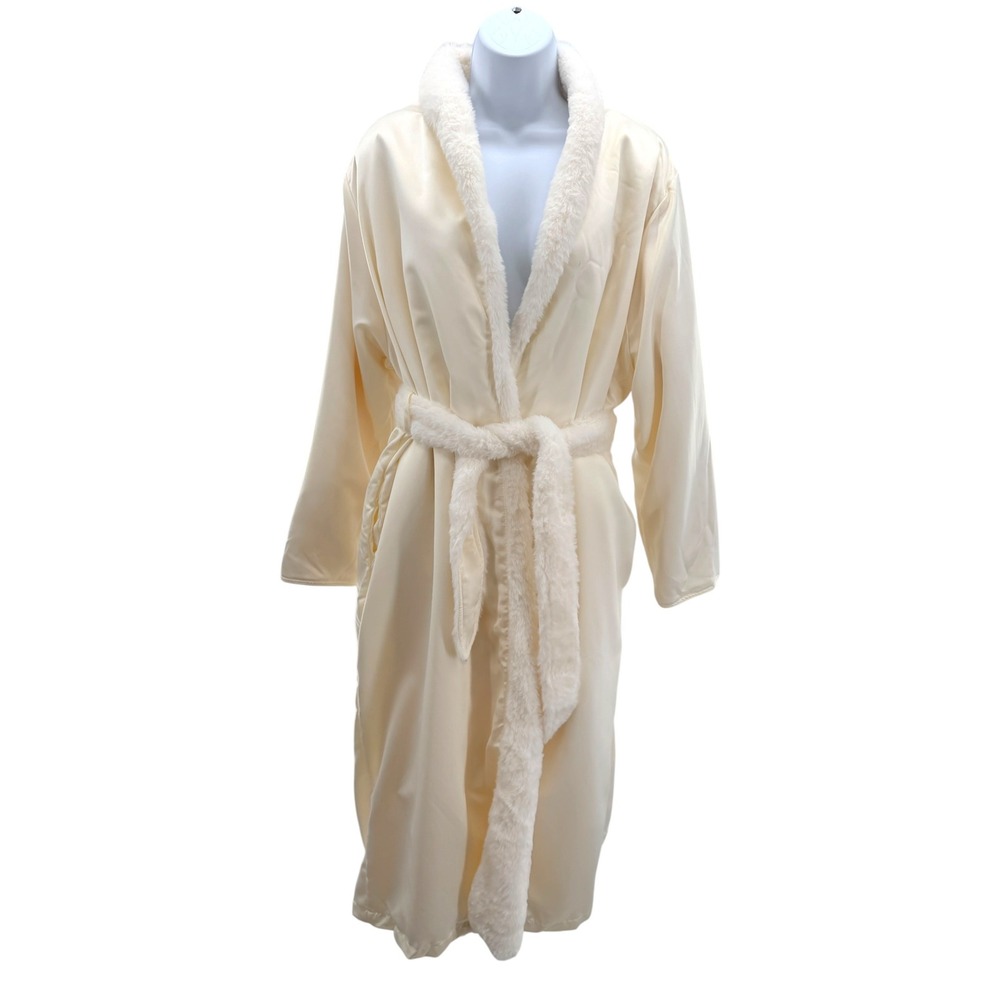 Minky Couture Satin Cream Robe S Faux Fur Plush Luxury Bathrobe Loungewear Cozy